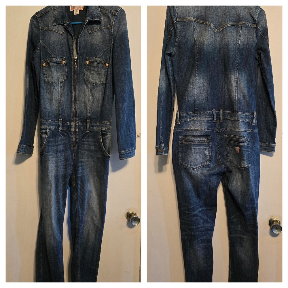 GUESS Jeans Denim Jumpsuit with Zipper Front